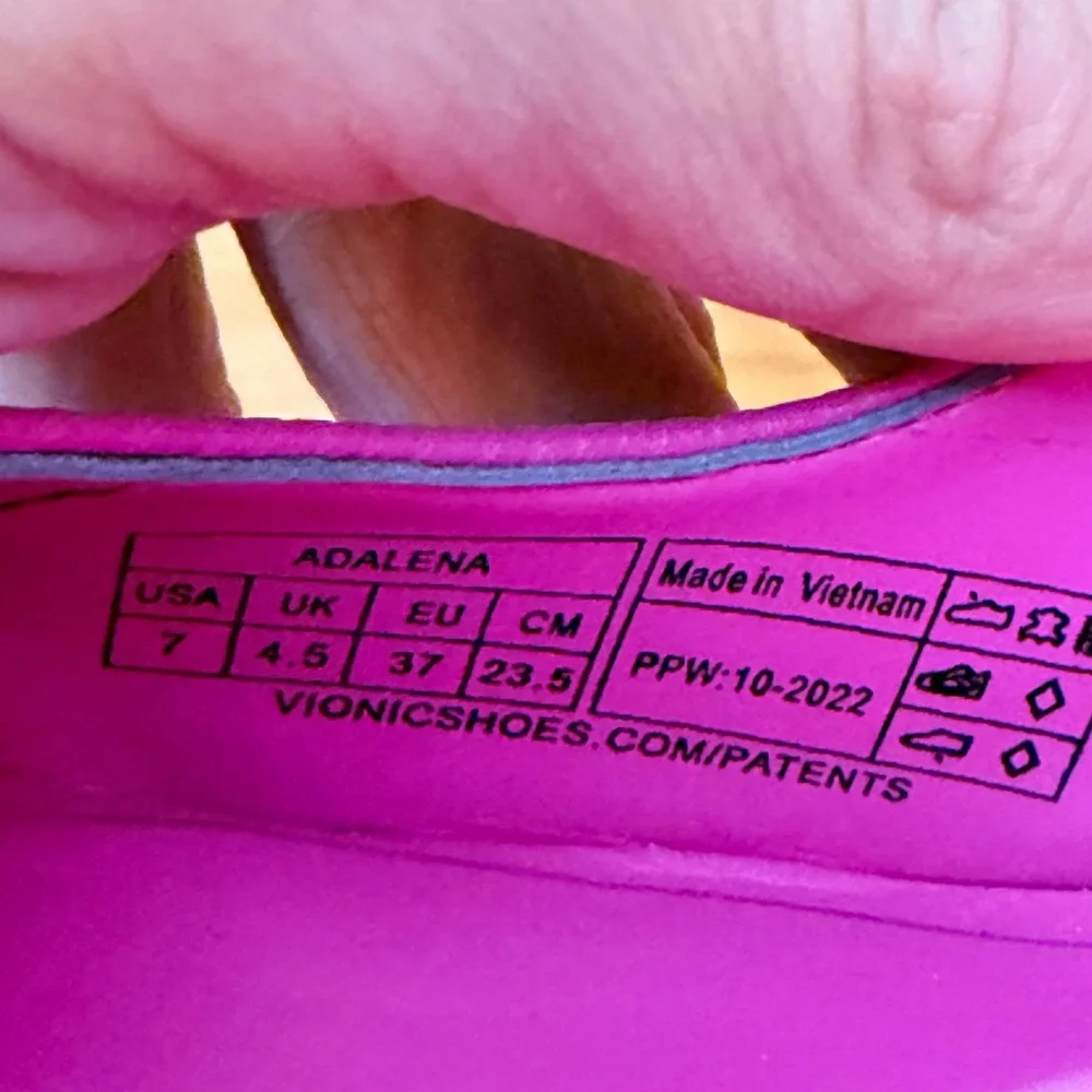 Vionic Adalena Pink Lizard Embossed Leather Slingback Flared Heel Pumps Womens 7